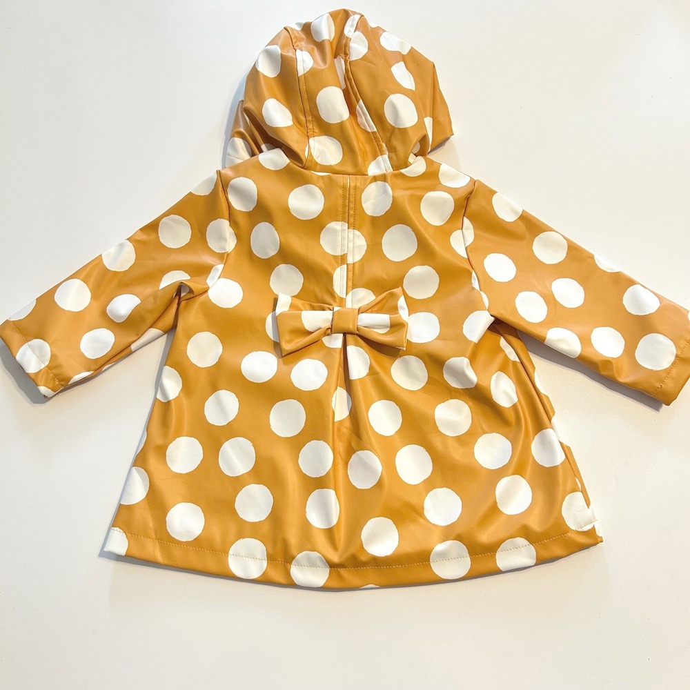 Little‎ Me Kids Girls Yellow White Polka Dot Raincoat Hooded Bow Size 12M - Picture 2 of 6